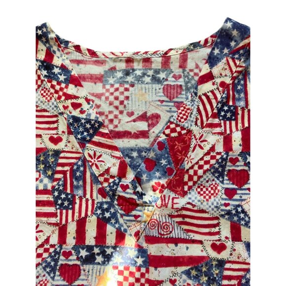 Patriotic Scrub Top With Love & Flags Print - Picture 2 of 9